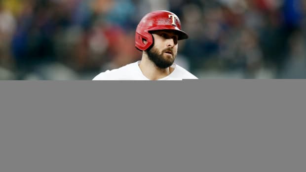 Jul 7, 2021; Arlington, Texas, USA; Texas Rangers right fielder Joey Gallo (13) rounds the bases after hitting a home run in the fourth inning against the Detroit Tigers at Globe Life Field.